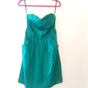 H&M Emerald Green Strapless Sweetheart Mini Dress Pockets Party